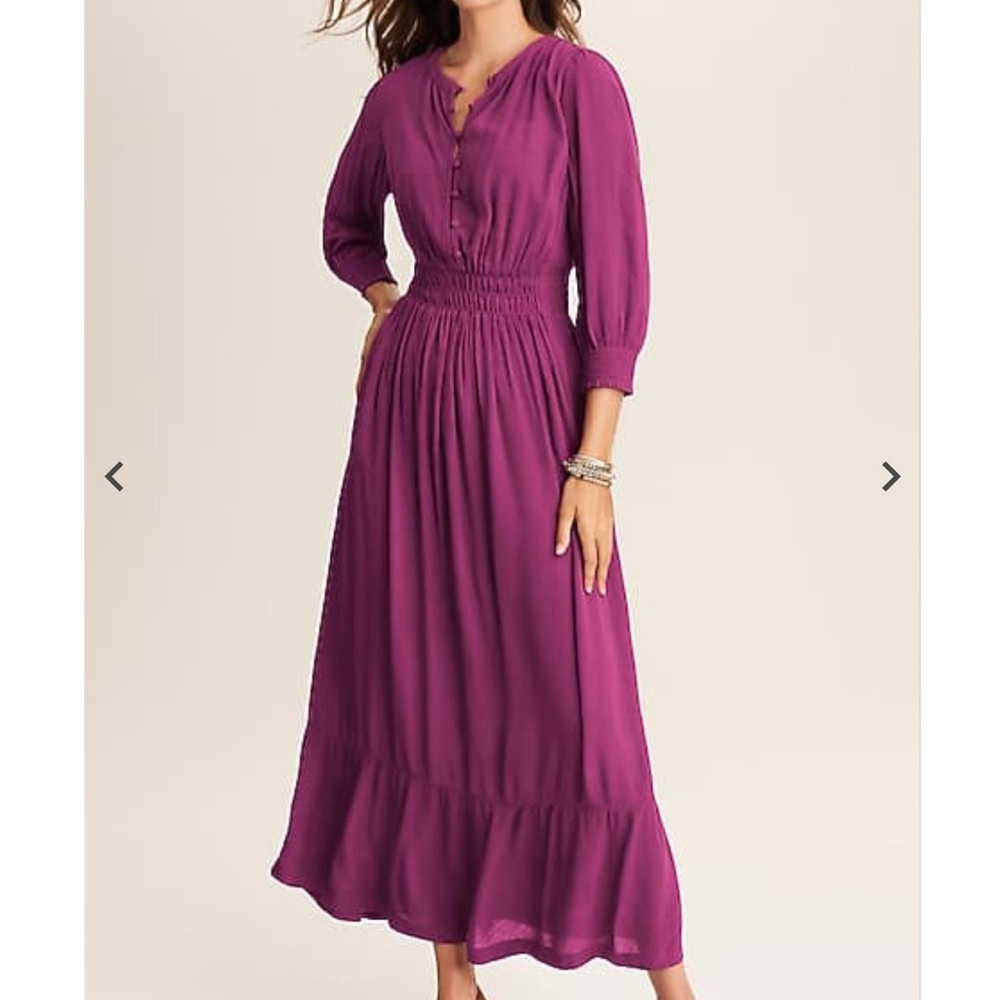 J. Jill Smocked Details Tiered Dress Plum Medium Tall